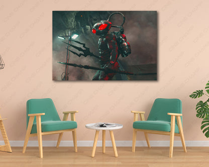 Aquaman and the Lost Kingdom Canvas Print Above Accent Chair in a Modern Movie Room or Gaming Space