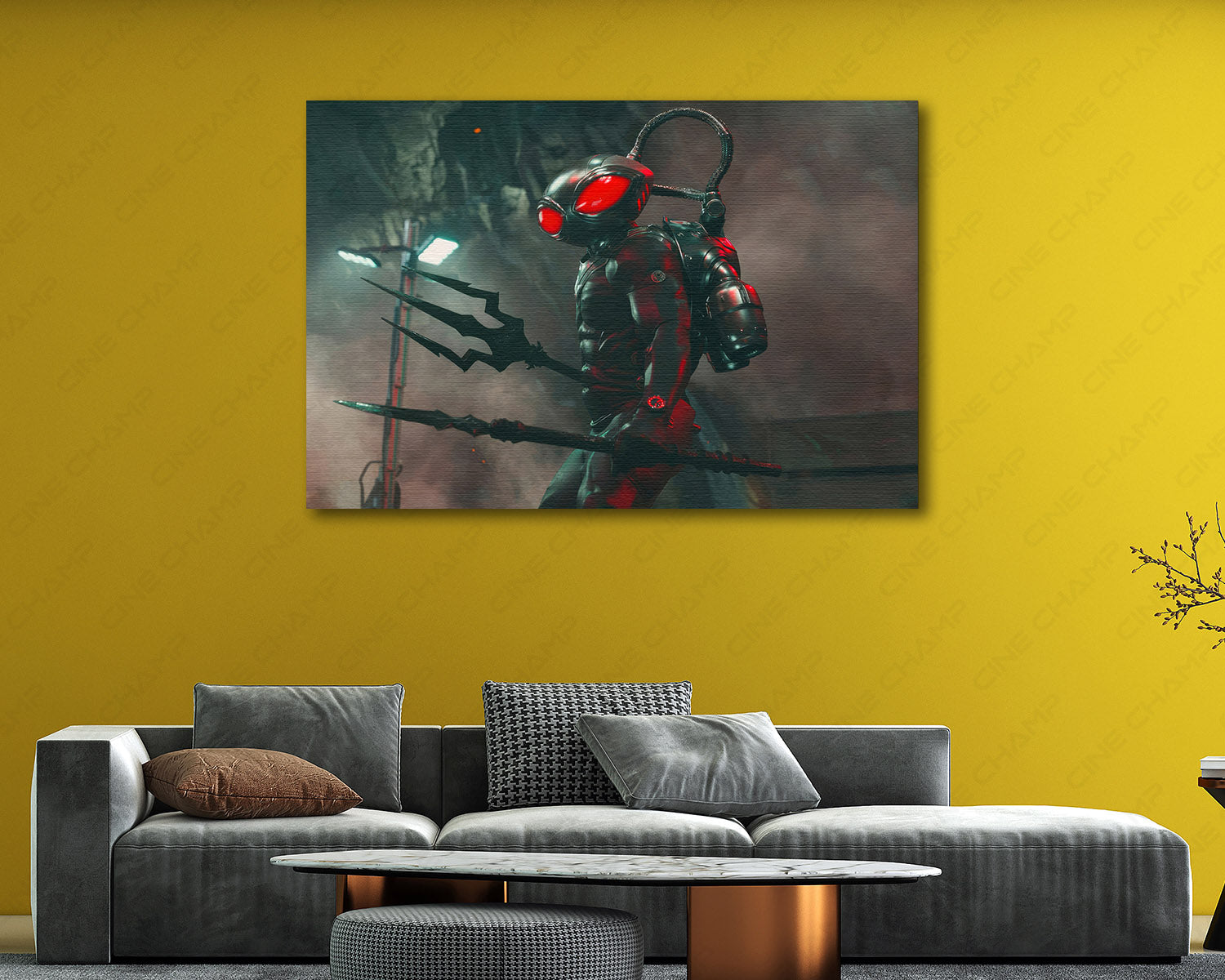 Aquaman and the Lost Kingdom Canvas Print Displayed in a Contemporary Living Room Interior
