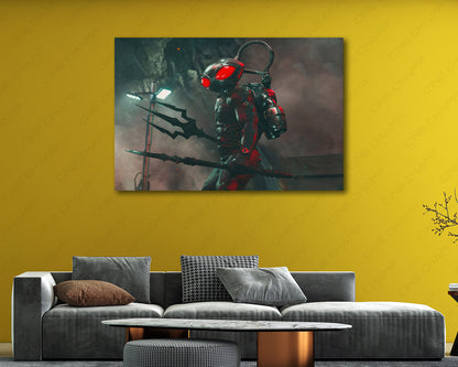 Aquaman and the Lost Kingdom Canvas Print Displayed in a Contemporary Living Room Interior