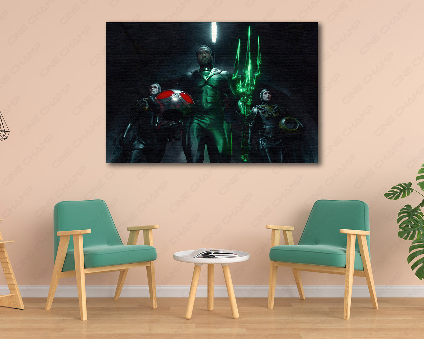 Black Manta Aquaman and the Lost Kingdom Canvas Print Displayed in a Modern Living Room