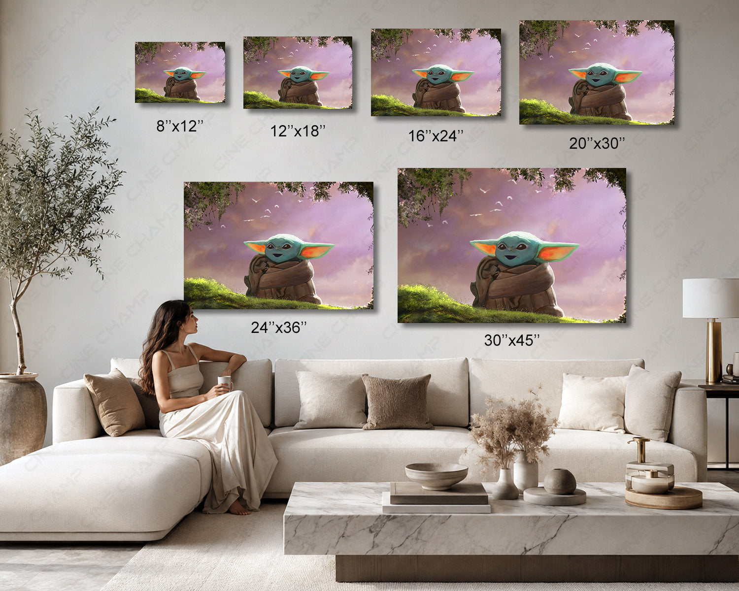 Baby Yoda The Child Star Wars inspired canvas print available in multiple sizes for home and office decor