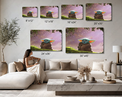 Baby Yoda The Child Star Wars inspired canvas print available in multiple sizes for home and office decor