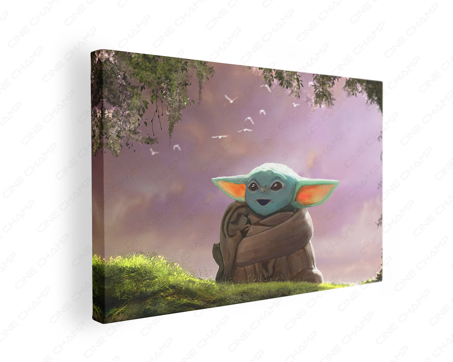 Baby Yoda The Child Star Wars inspired canvas gallery wrap wall art for modern home, office, and media room decor