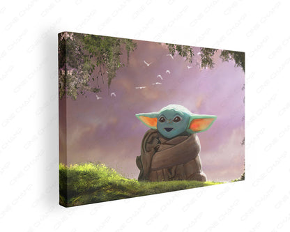 Baby Yoda The Child Star Wars inspired canvas gallery wrap wall art for modern home, office, and media room decor