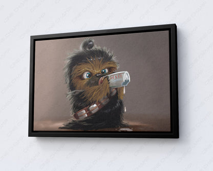 Baby Chewbacca Canvas Print with Black Floating Frame for Modern Home and Entertainment Room Decor