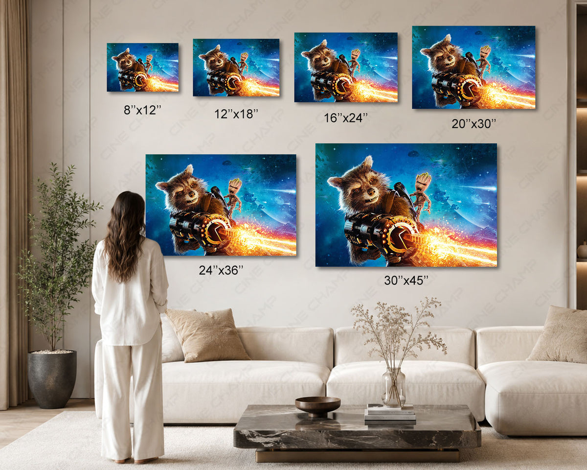 Baby Groot And Rocket Premium Canvas Wall Artwork
