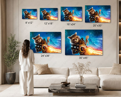 Baby Groot And Rocket Premium Canvas Wall Artwork