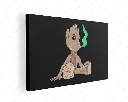 Baby Groot Smoking Minimal Canvas Wall Art