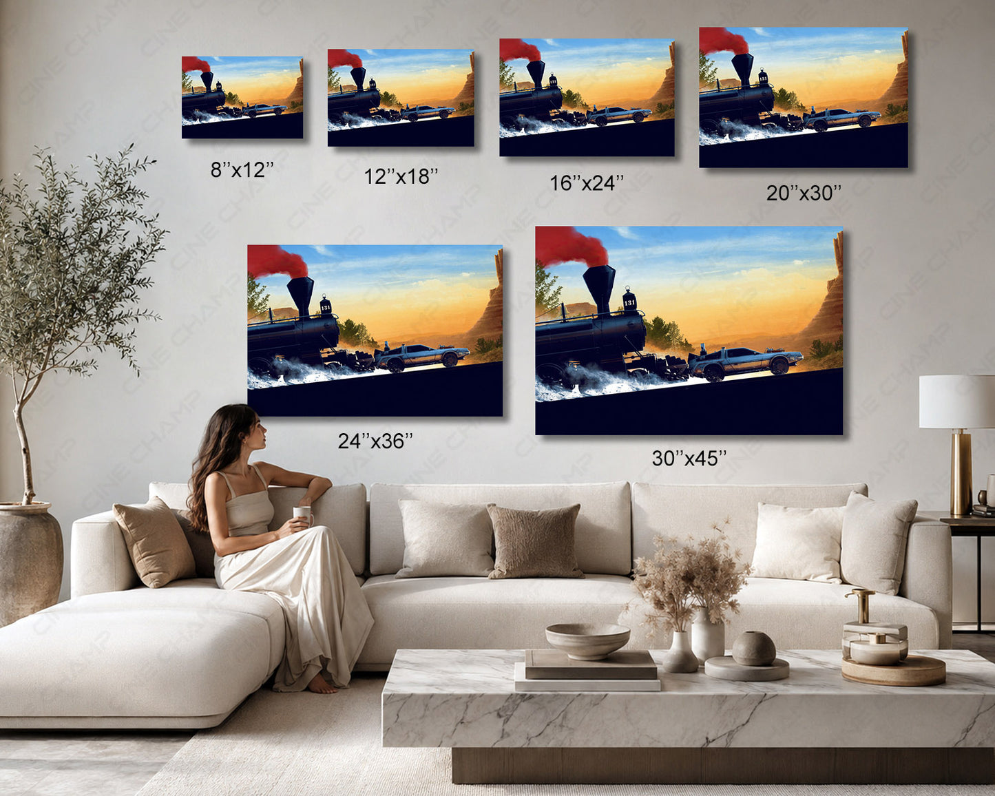 Back to the Future Part III inspired DeLorean and steam train canvas print available in multiple sizes