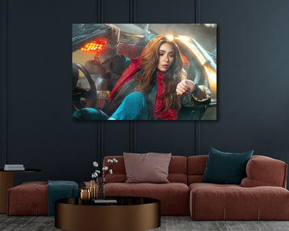 Back to the Future inspired canvas wall art displayed in a modern living room setting