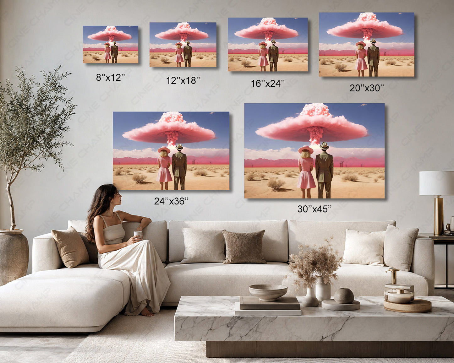 Barbenheimer inspired canvas print available in multiple sizes for home, office, and movie room decor