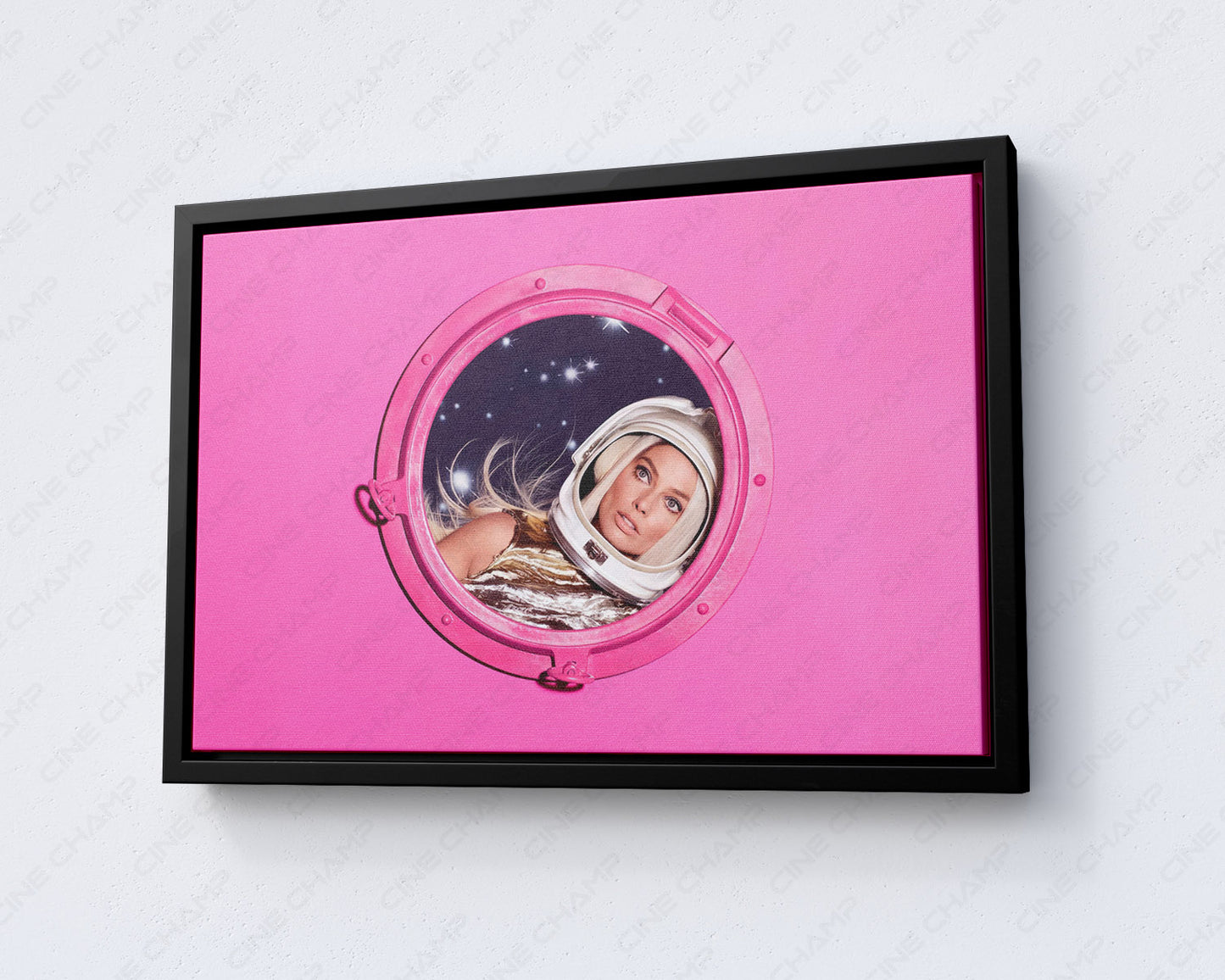 Barbie inspired canvas wall art with black floating frame for contemporary interior decor