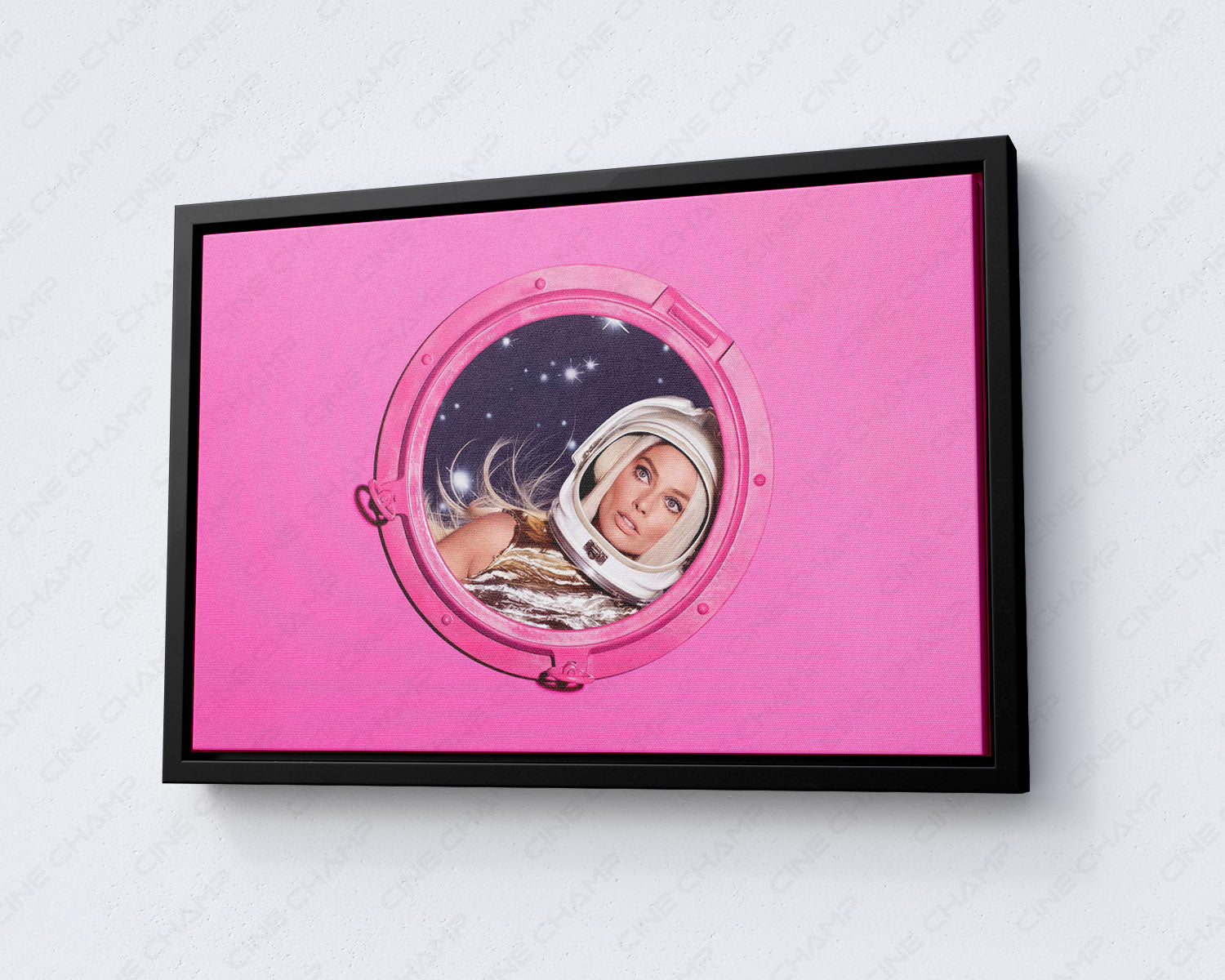 Barbie inspired canvas wall art with black floating frame for contemporary interior decor