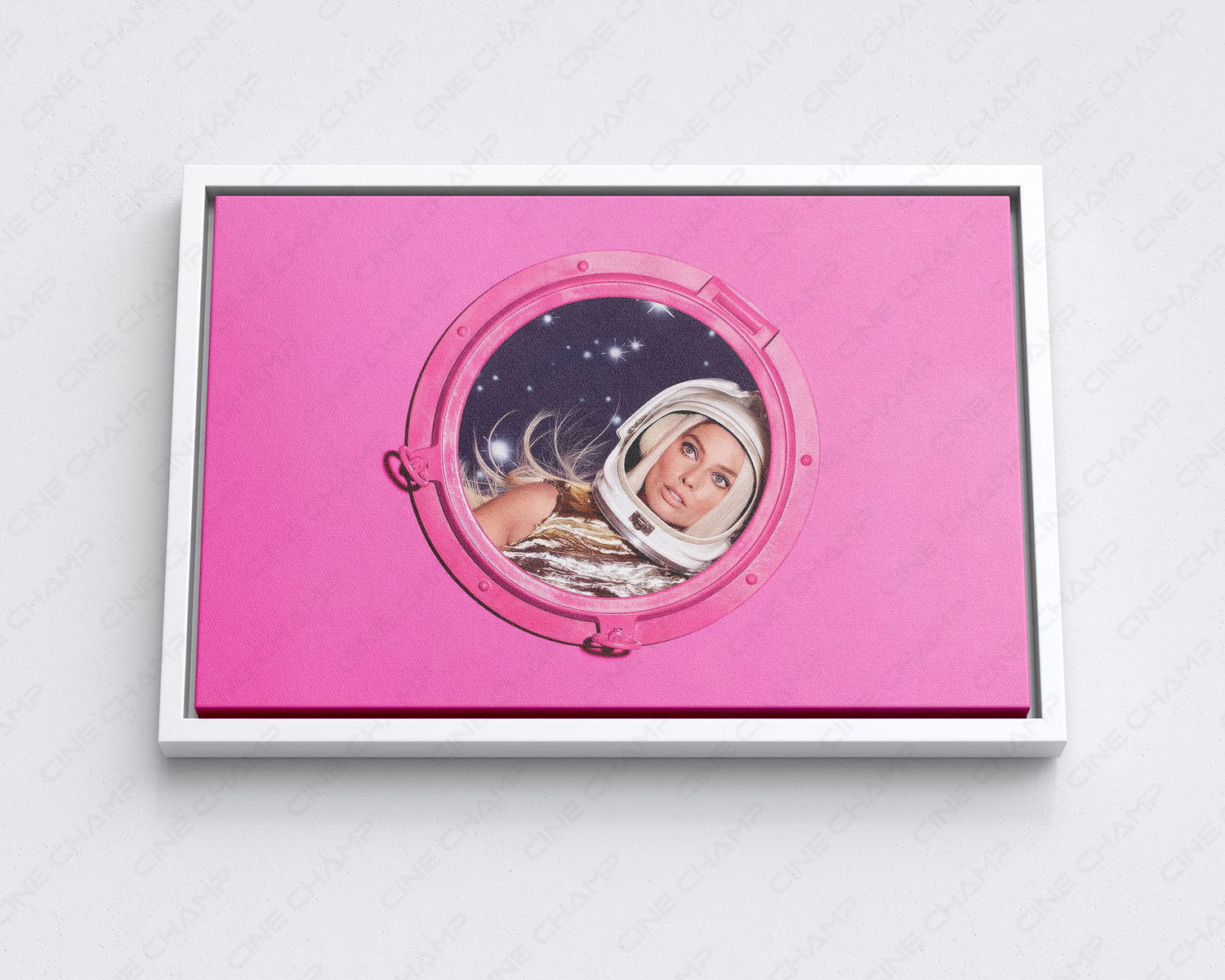Barbie inspired canvas wall art with white floating frame for stylish home decor