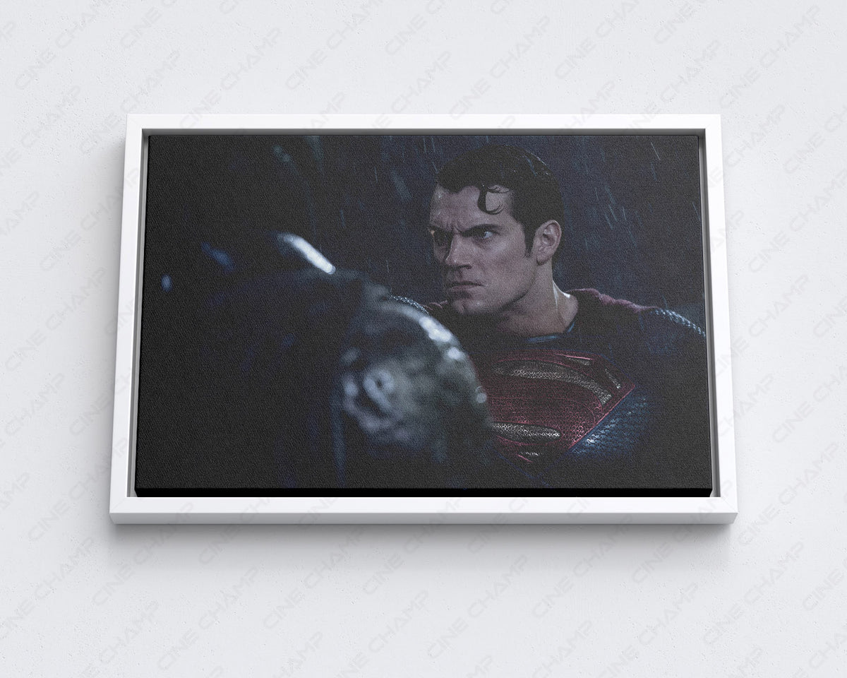 Batman Superman battle canvas artwork
