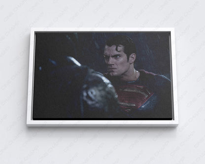 Batman Superman battle canvas artwork