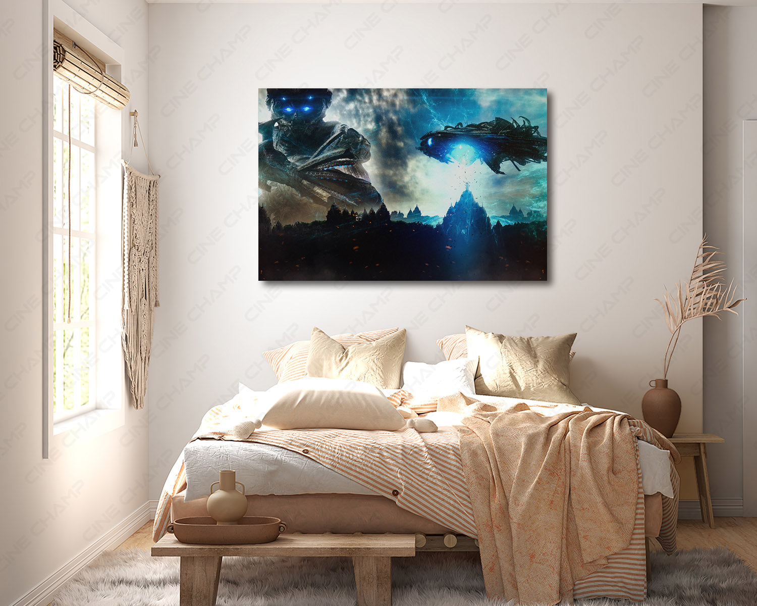 Beyond Skyline Canvas Print Above Bed in a Modern Bedroom