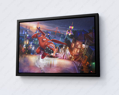 Big Hero 6 Canvas Print with Black Floating Frame - Superhero Movie Wall Art