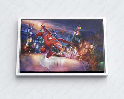Big Hero 6 Canvas Print with White Floating Frame - Animated Wall Decor