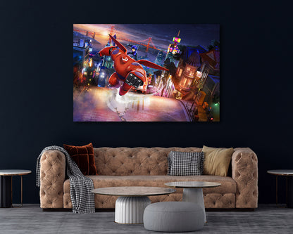 Big Hero 6 Animated Superhero Movie Canvas Wall Art in a Luxury Living Room