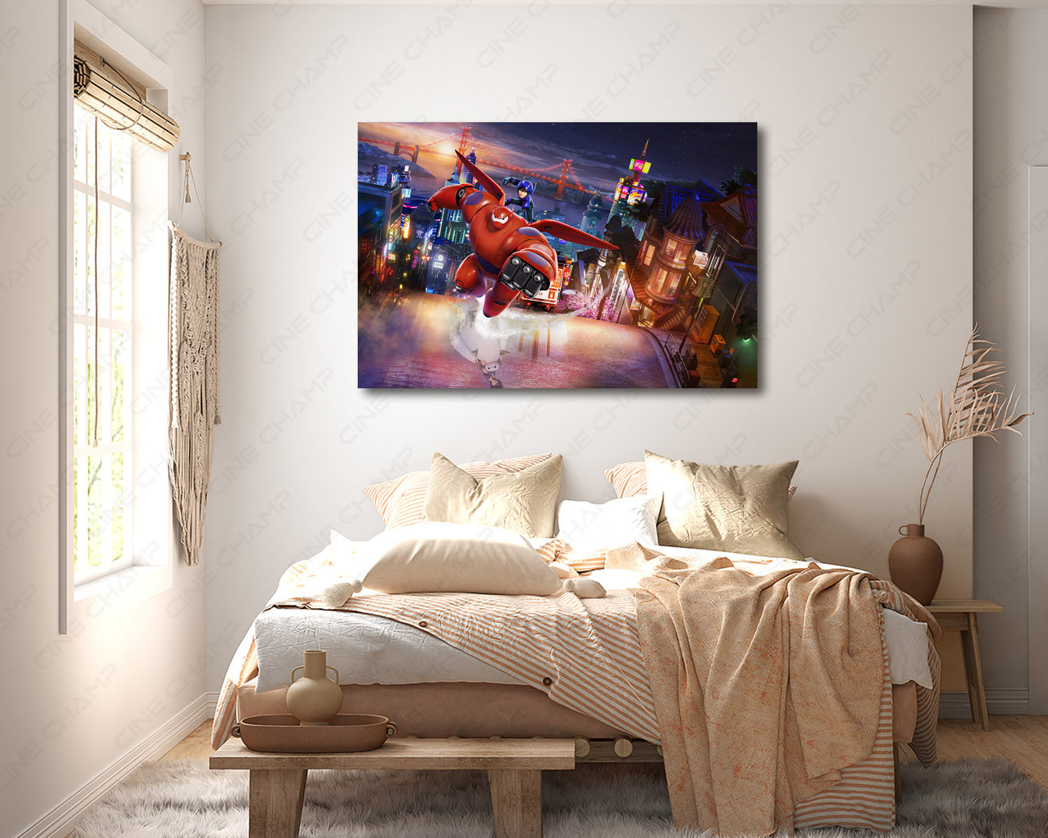 Big Hero 6 Canvas Print Above Bed in a Modern Bedroom