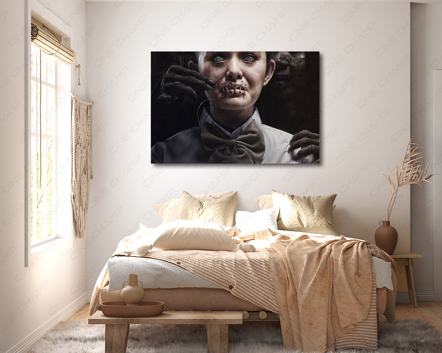 Bisikan Iblis Canvas Print Above Bed in a Modern Bedroom