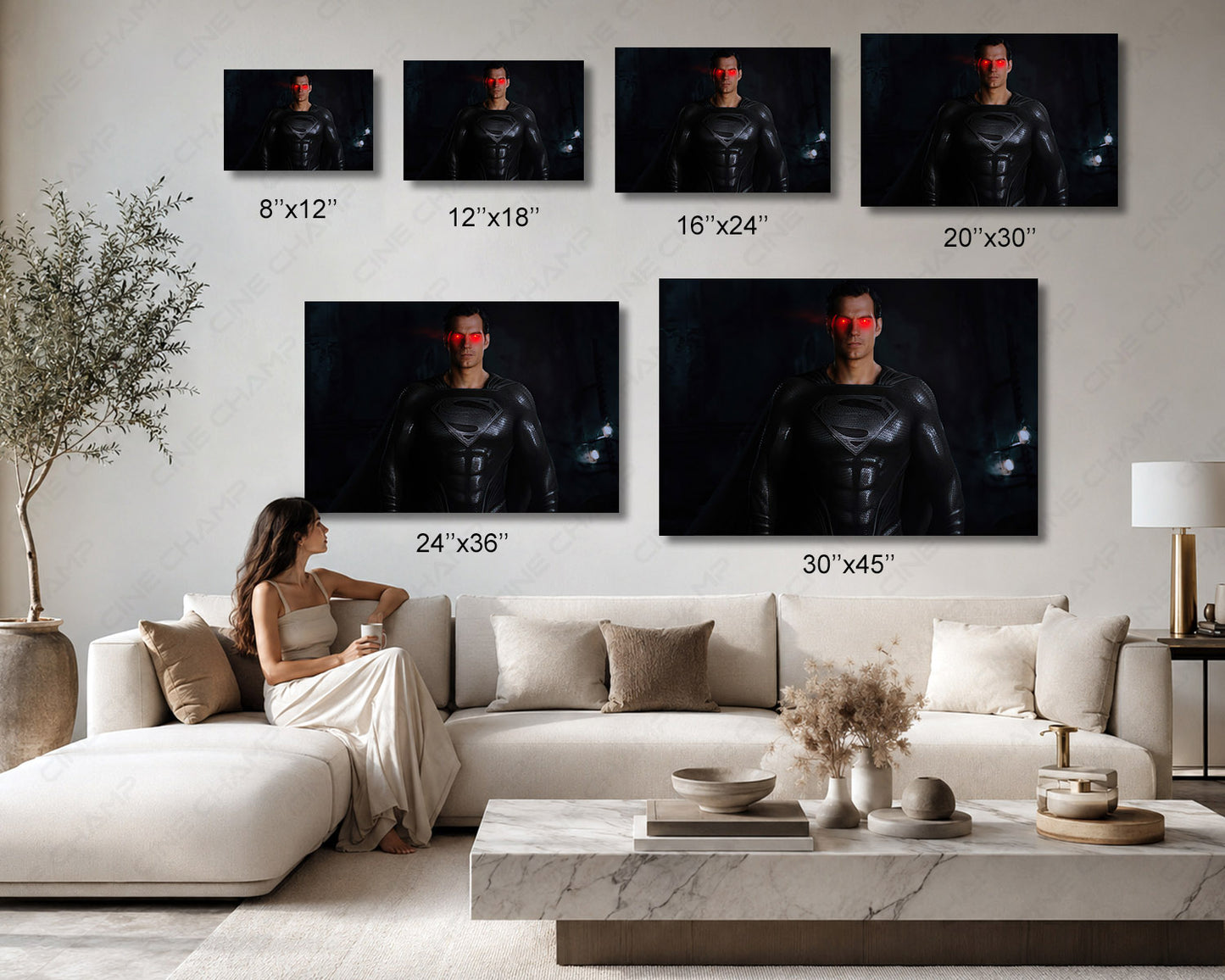 Black Suit Superman Red Glowing Eyes Canvas Print Available in Multiple Sizes