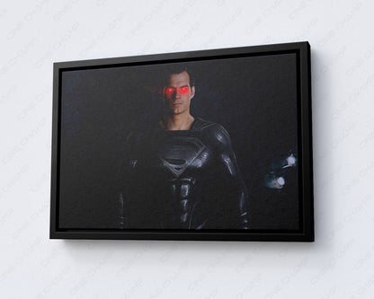 Black Suit Superman Red Glowing Eyes Canvas Print with Black Floating Frame