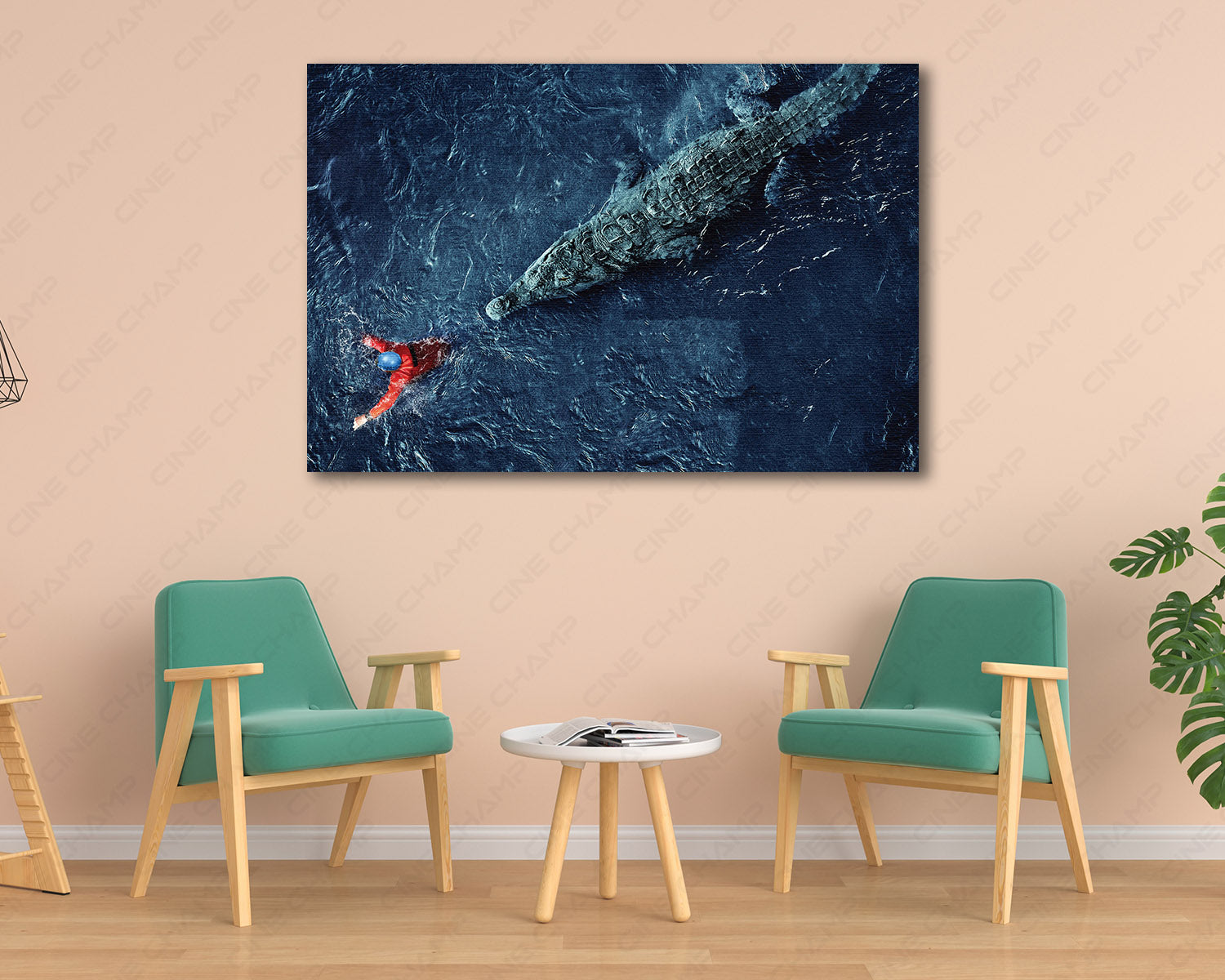 Black Water Abyss Canvas Print Displayed in a Modern Living Room