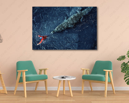 Black Water Abyss Canvas Print Displayed in a Modern Living Room