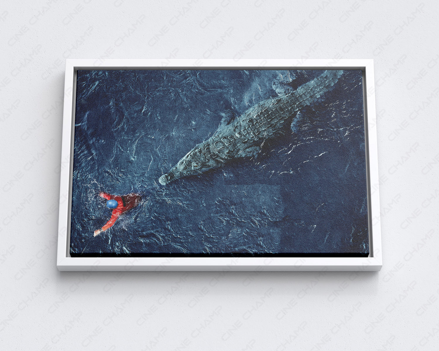 Black Water Abyss Canvas Print with White Floating Frame