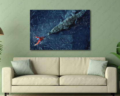 Black Water Abyss Canvas Wall Art in a Luxury Living Room Interior