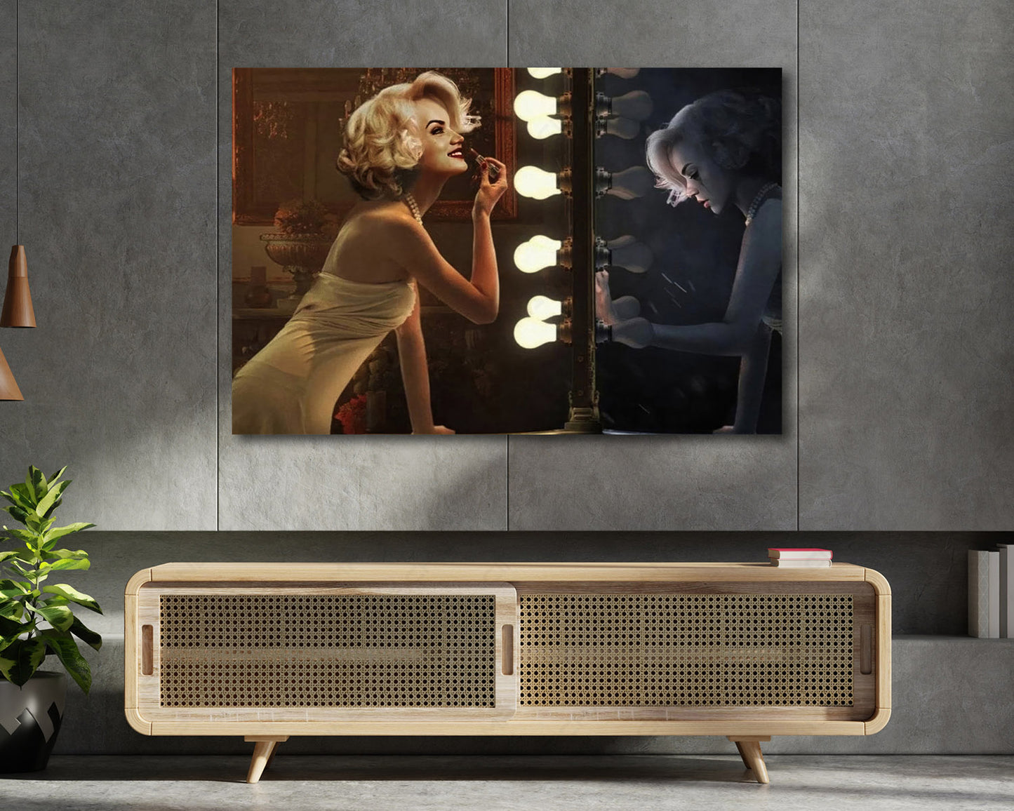 Blonde Romance Canvas Print Displayed in a Modern Living Room