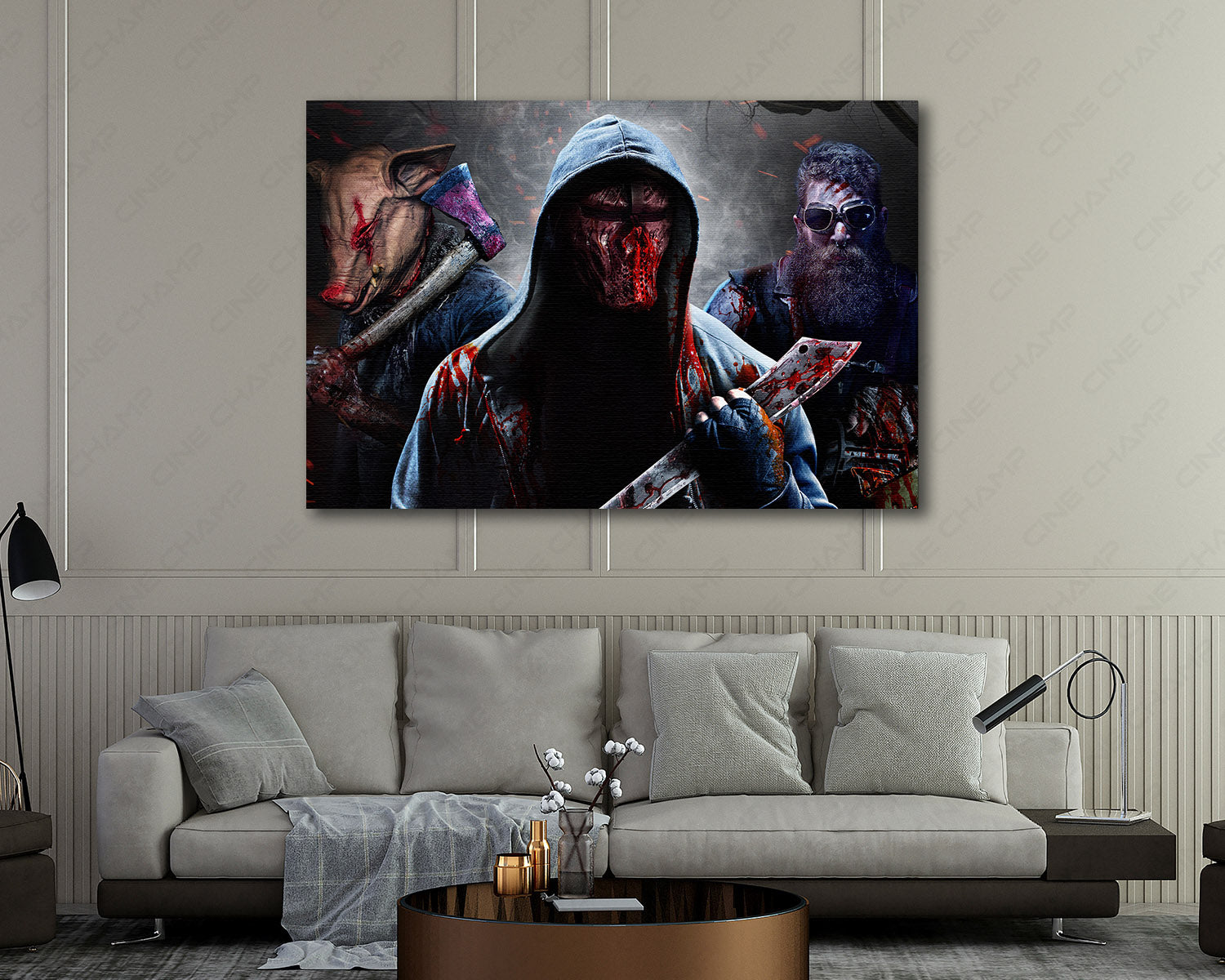 Blood Fest Canvas Wall Art in a Luxury Living Room Interior
