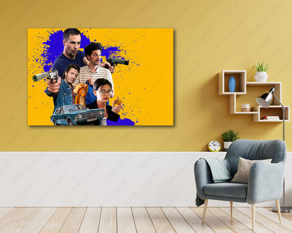 Blue Iguana Canvas Wall Art Above Accent Chair in Stylish Reading Room