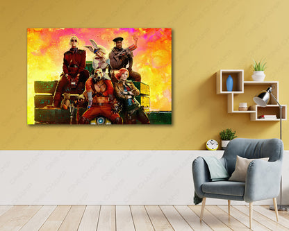 Borderlands Canvas Wall Art Above Accent Chair in a Stylish Entertainment Room