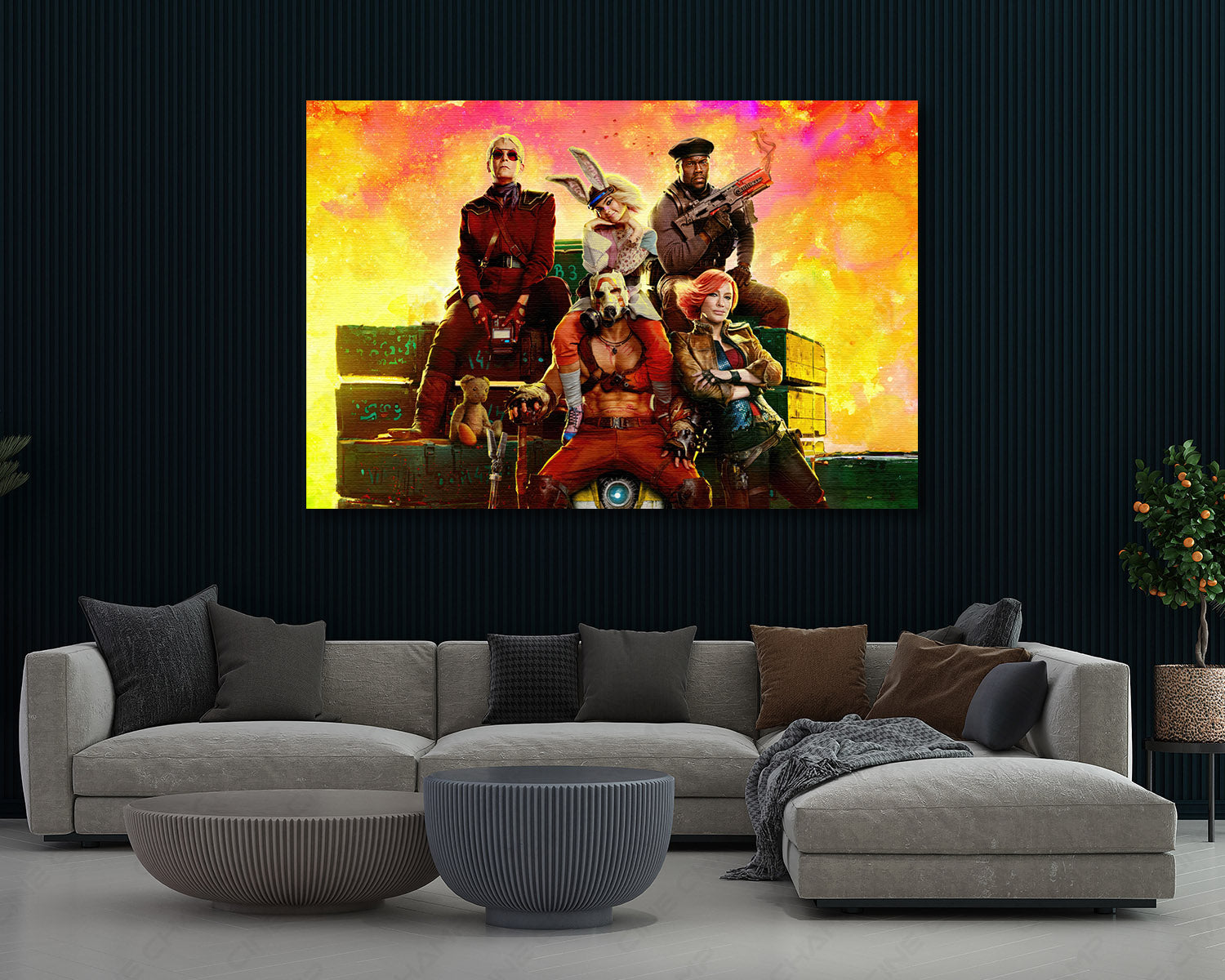 Borderlands Canvas Wall Art Displayed in a Modern Living Room Interior