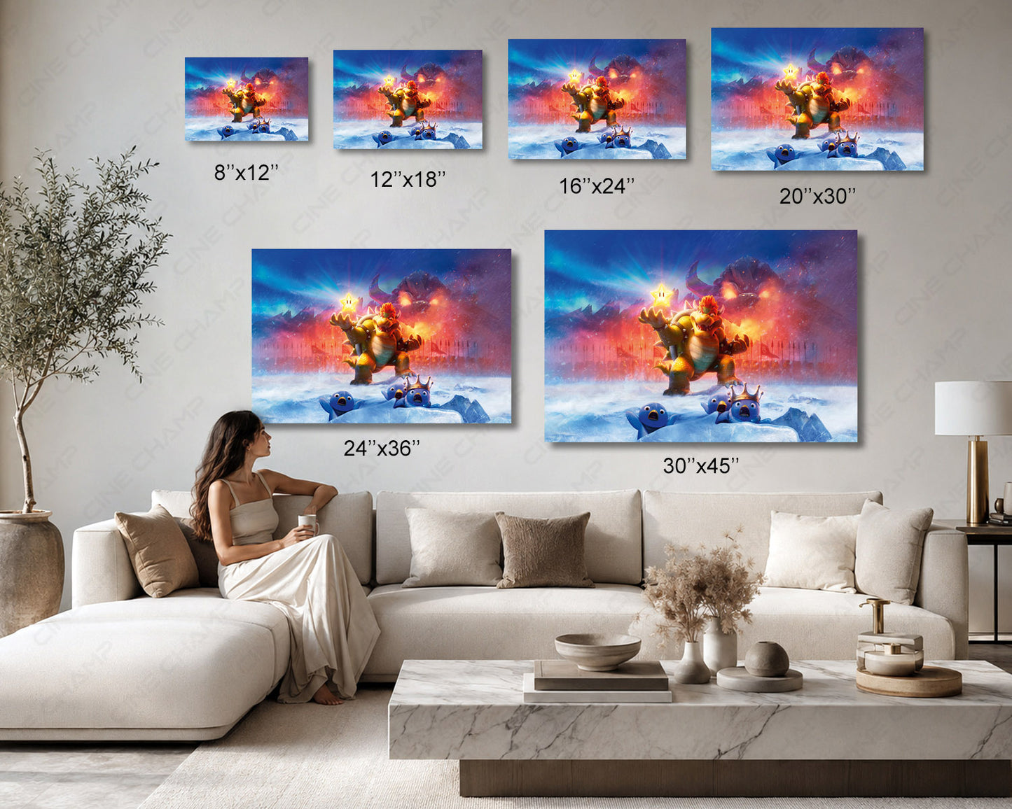 Bowser The Super Mario Bros Canvas Print Available in Multiple Sizes for Gaming Room and Home Wall Decor
