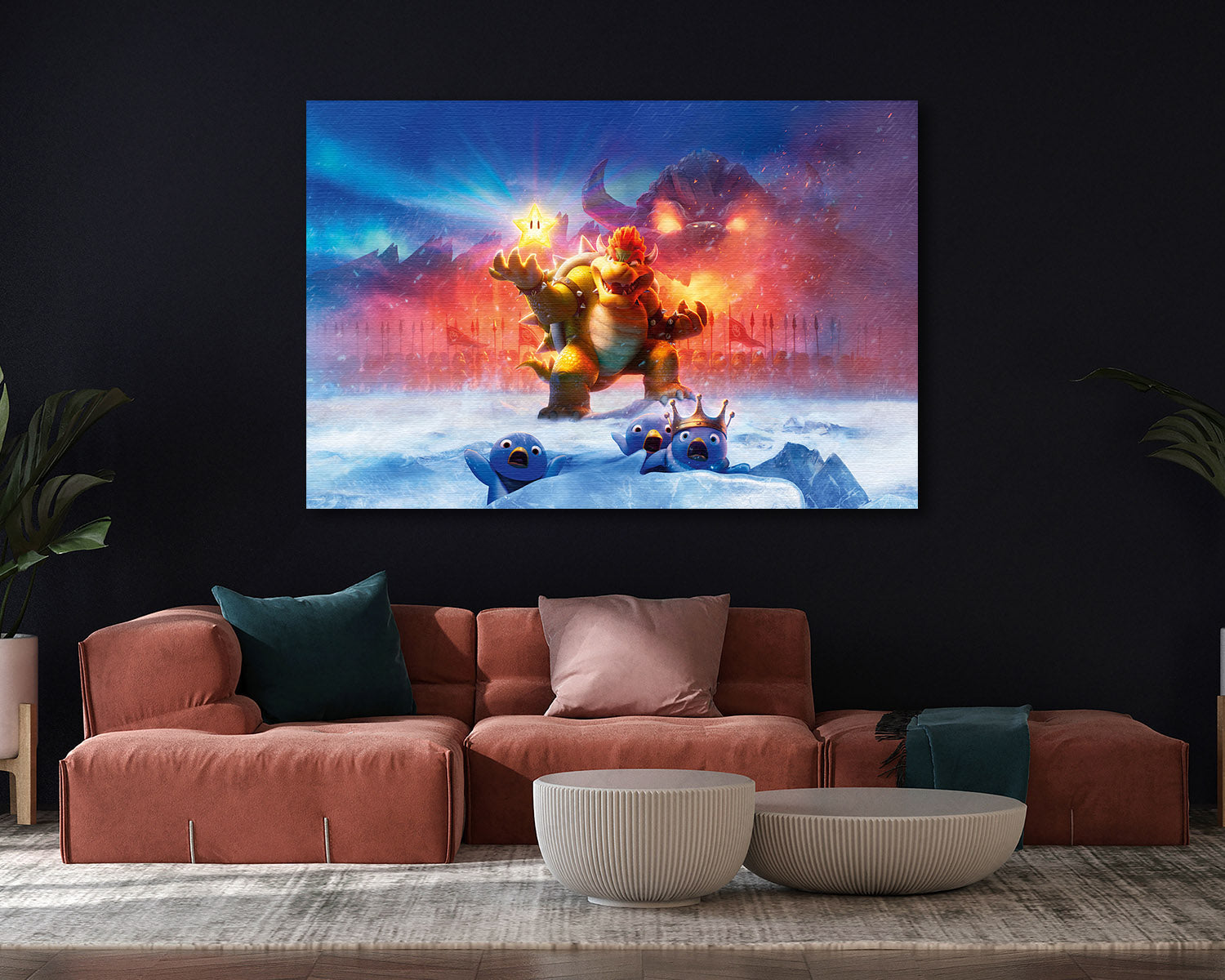 Bowser The Super Mario Bros Canvas Print Displayed in a Modern Living Room