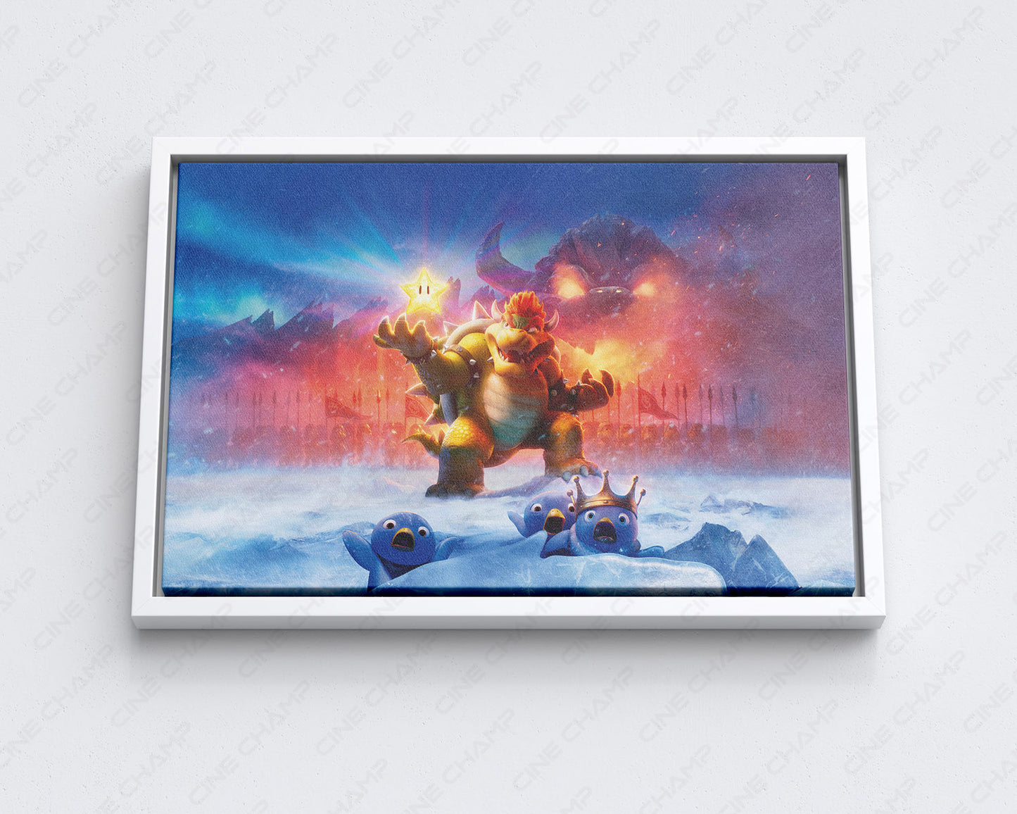 Bowser The Super Mario Bros Canvas Print with White Floating Frame for Modern Home Decoration