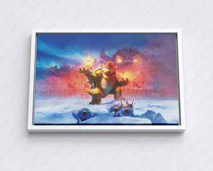 Bowser The Super Mario Bros Canvas Print with White Floating Frame for Modern Home Decoration