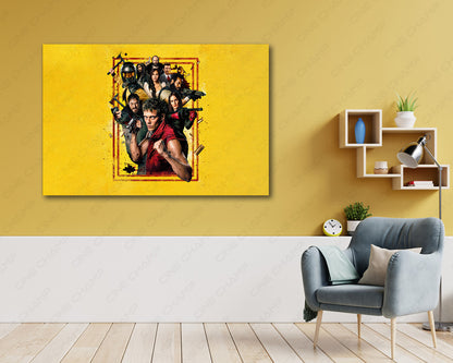 Boy Kills World Canvas Print Above Accent Chair in a Stylish Entertainment Room