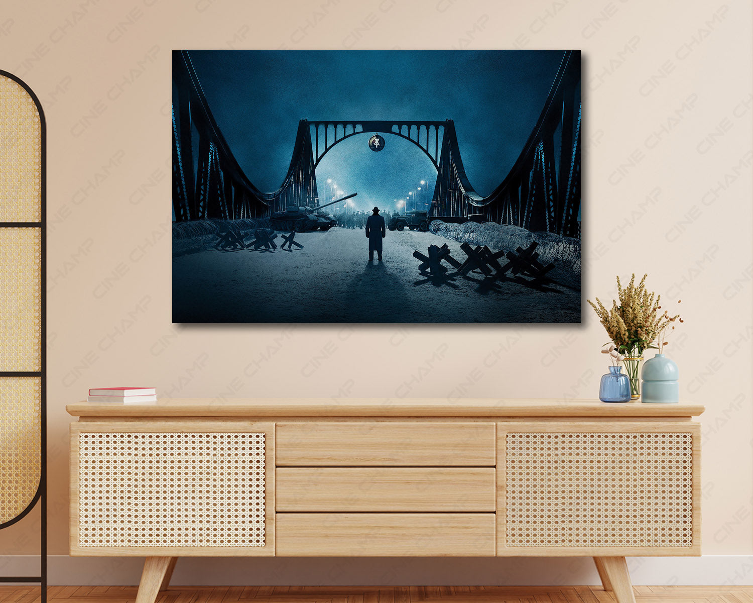 Bridge of Spies Canvas Print Displayed Above Cabinet as Spy Thriller Wall Art