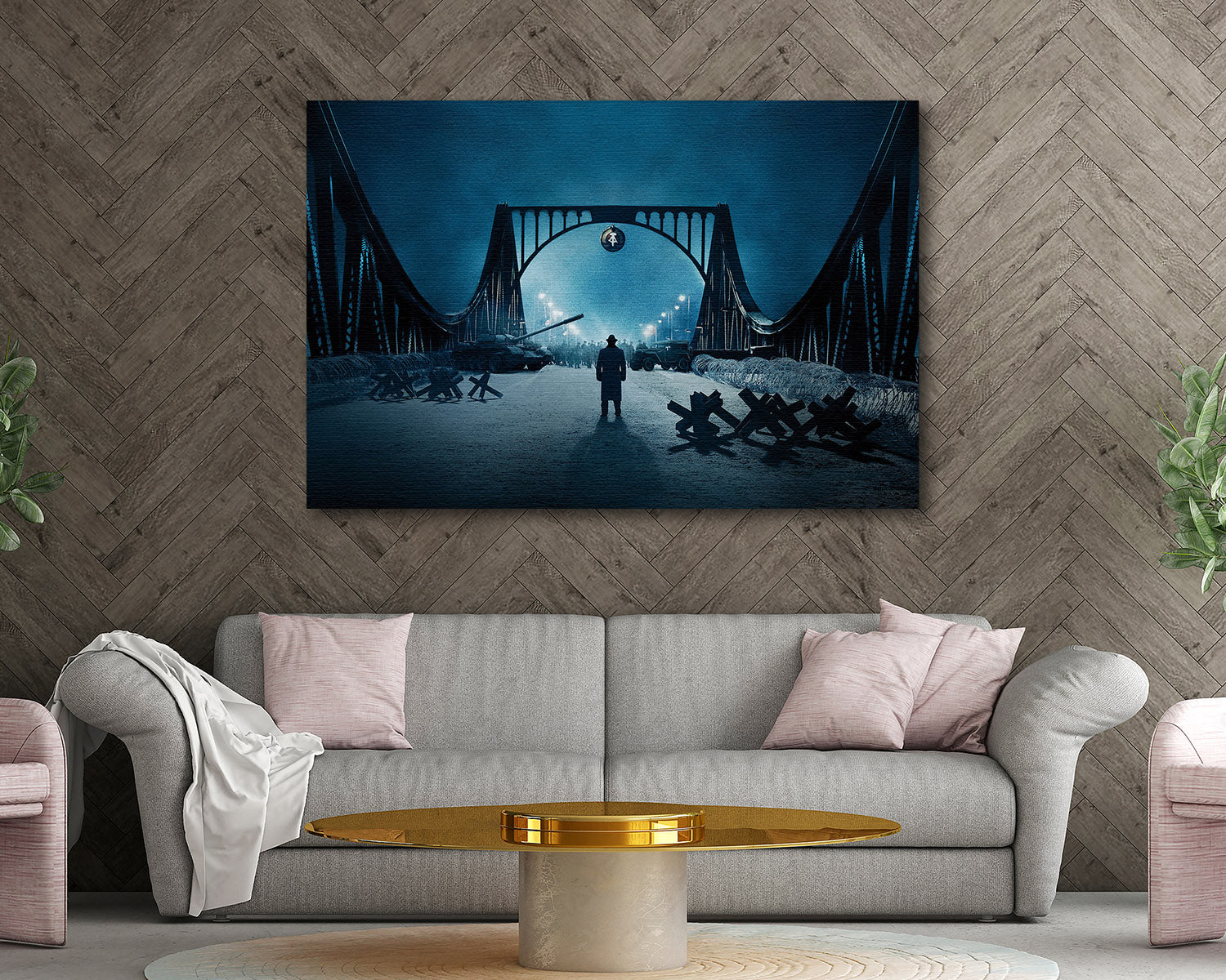 Bridge of Spies Canvas Print Displayed in a Modern Living Room Interior