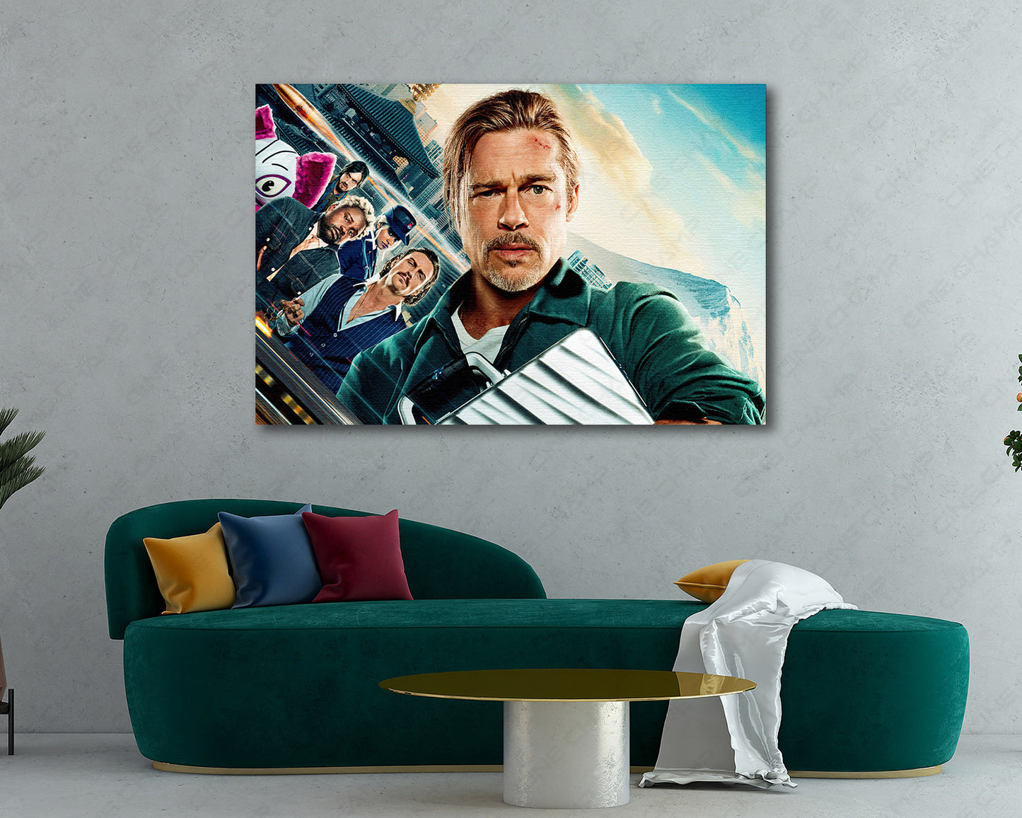 Bullet Train Canvas Print Displayed in a Modern Living Room Interior