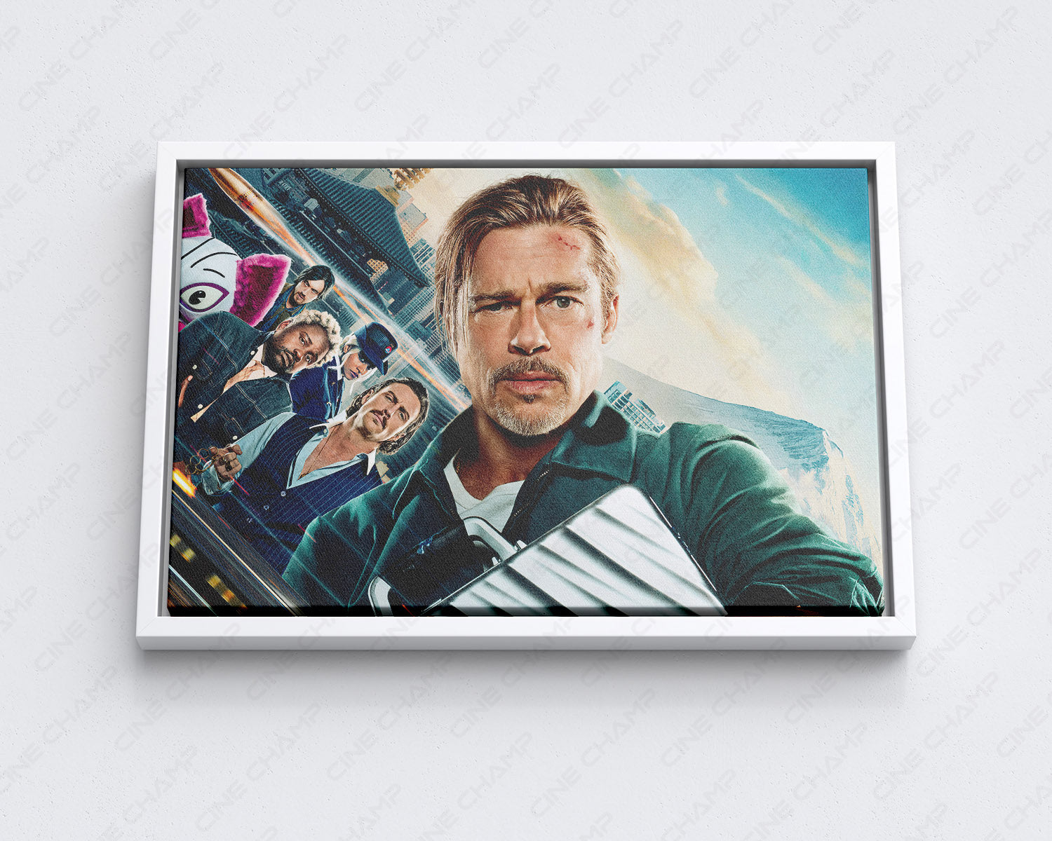Bullet Train Canvas Print with White Floating Frame for Action Movie Wall Decoration