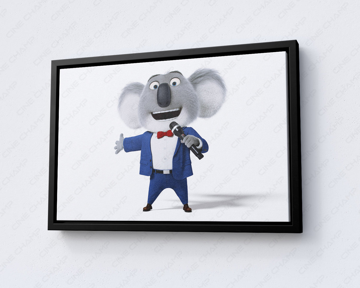 Buster Moon Canvas Print with Black Floating Frame for Modern Movie Room Decor