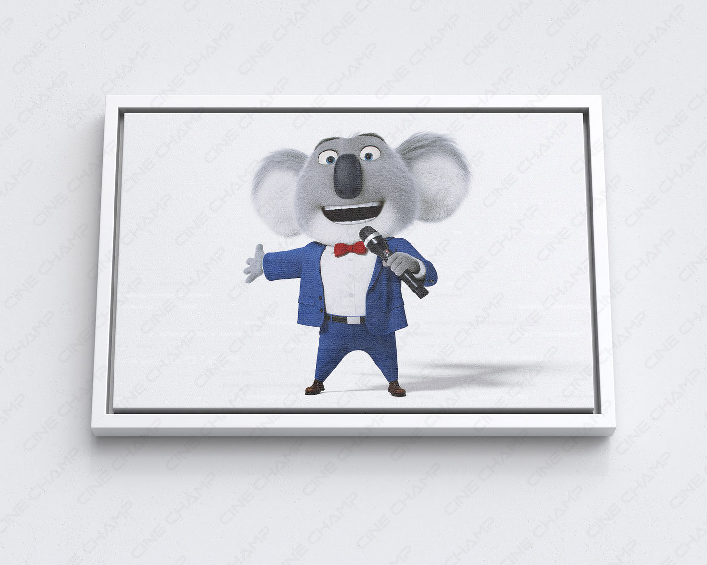 Buster Moon Canvas Print with White Floating Frame for Stylish Family Room Wall Decor