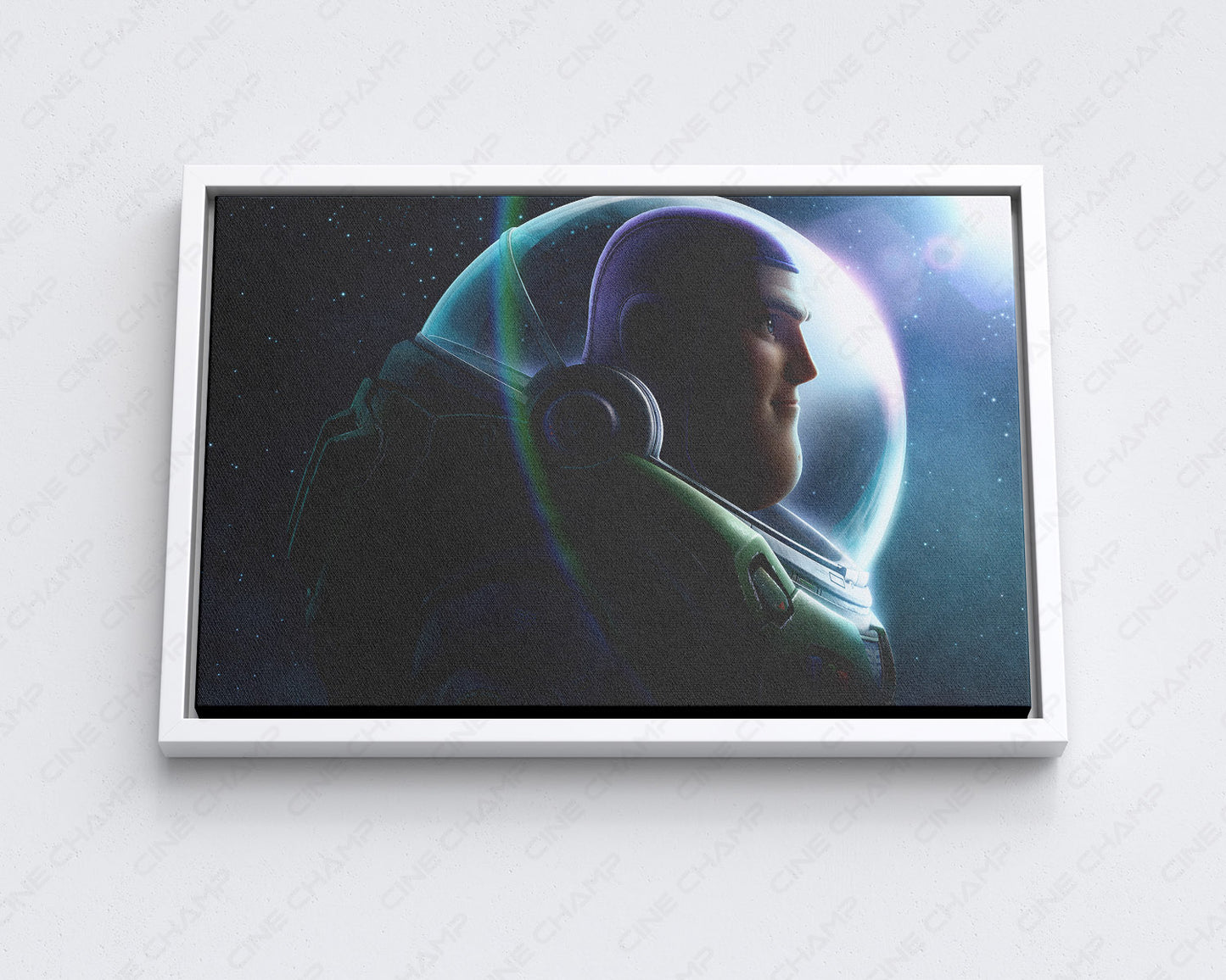 Buzz Lightyear Canvas Print with White Floating Frame for Stylish Family Room Wall Decoration