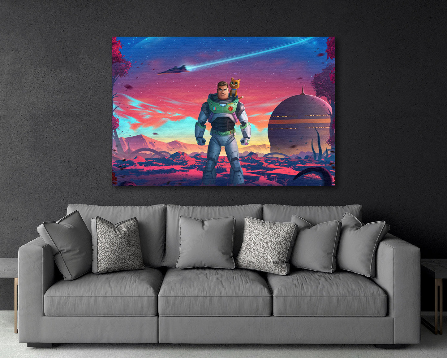 Buzz Lightyear Premium Canvas Wall Art Displayed in a Contemporary Living Room Interior